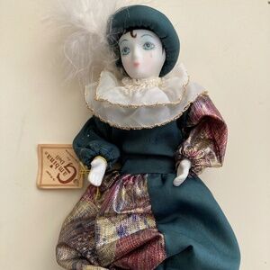 Vintage original Gambina Jester-Clown Porcelain Doll/Hand Painted 7 1/2 tall